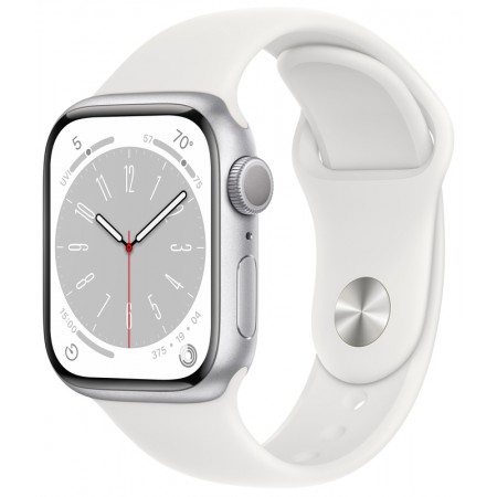 Apple Watch Series 8 41mm Silver Aluminum Case with White Sport Band M/L (MP6M3)