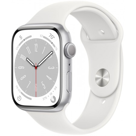 Apple Watch Series 8 45mm Silver Aluminum Case with White Sport Band S/M (MP6P3)