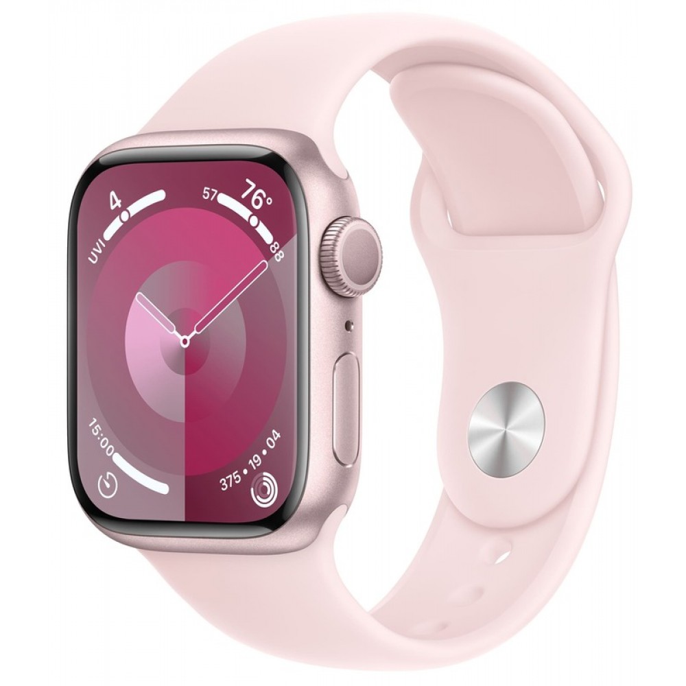 Apple Watch Series 9 45mm Pink Aluminum Case with Light Pink Sport Band - S/M (MR9G3)