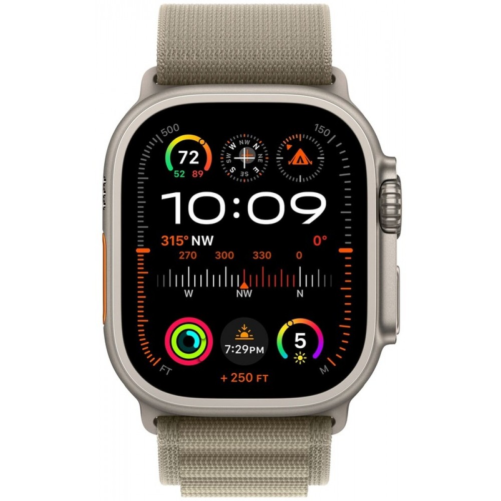Apple Watch Ultra 2 49mm Titanium Case with Olive Alpine Loop - Large (MRF03)