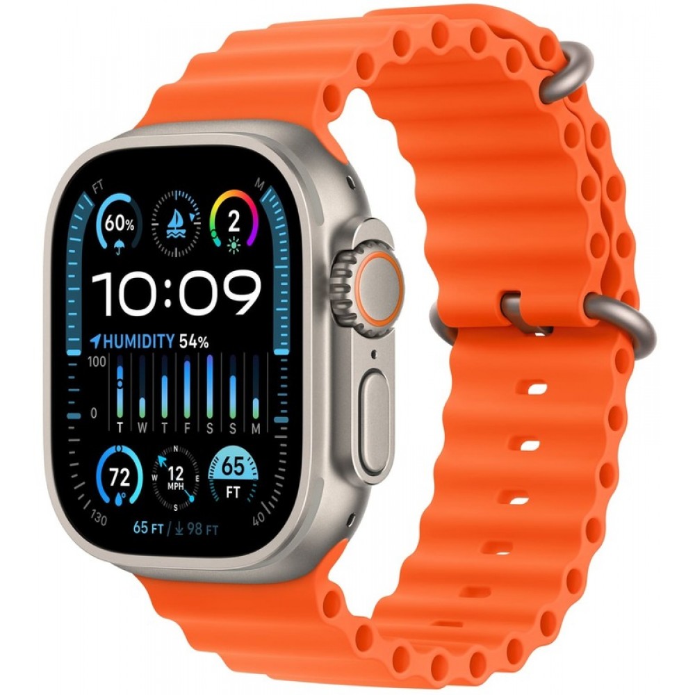 Apple Watch Ultra 2 49mm Titanium Case with Orange Ocean Band (MREH3)