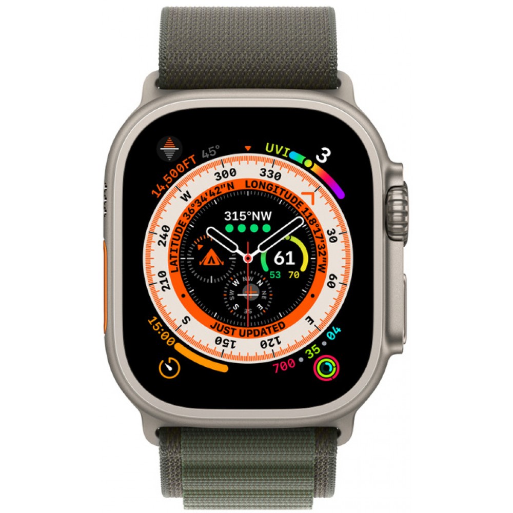 Apple Watch Ultra 49mm Titanium Case with Green Alpine Loop - Large (MQEX3/MQFP3)