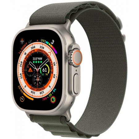 Apple Watch Ultra 49mm Titanium Case with Green Alpine Loop - Medium (MQEW3/MQFN3)