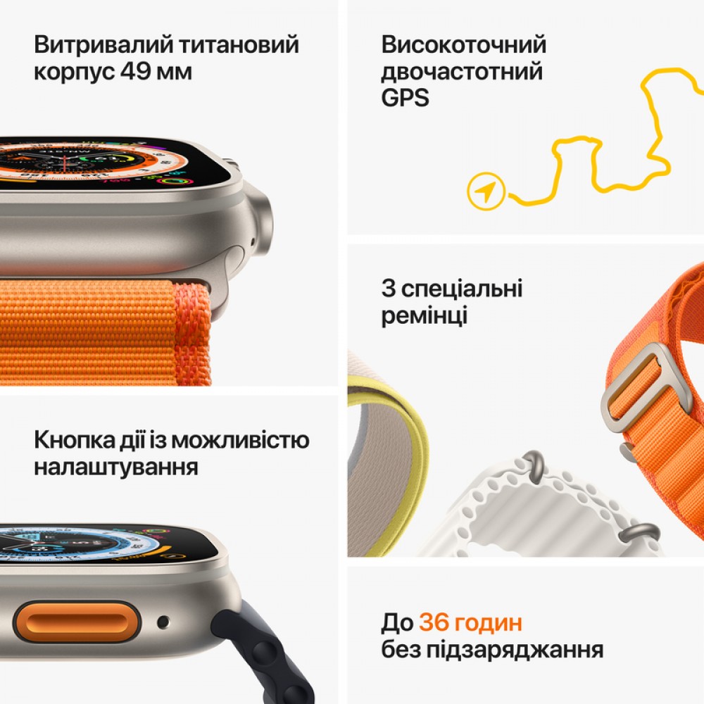 Apple Watch Ultra 49mm Titanium Case with Orange Alpine Loop - Small (MNHA3/MNHH3) UA