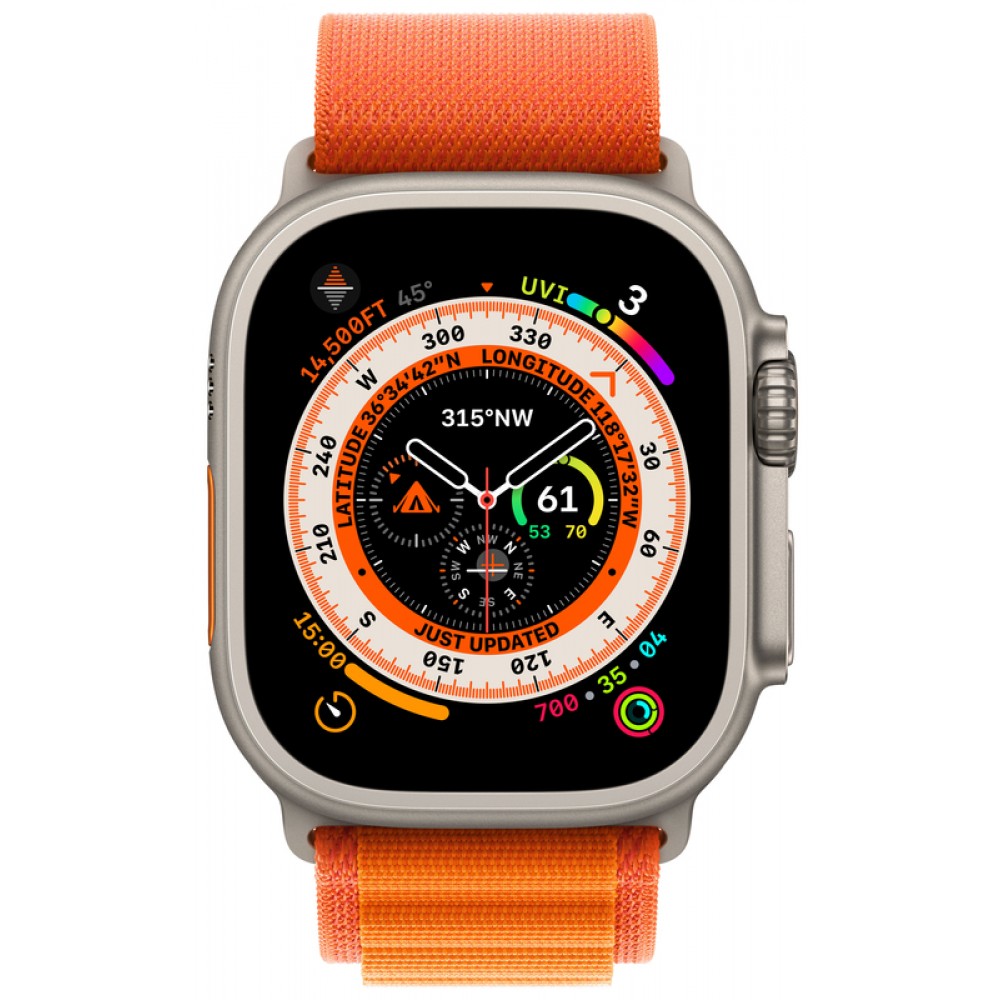 Apple Watch Ultra 49mm Titanium Case with Orange Alpine Loop - Medium (MQEU3/MQFL3) UA
