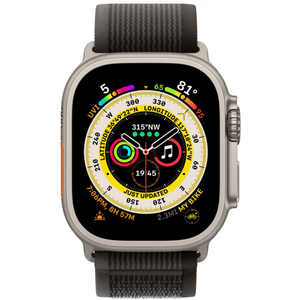 Apple Watch Ultra 49mm Titanium Case with Black/Gray Trail Loop - M/L (MQF53/MQFX3) UA
