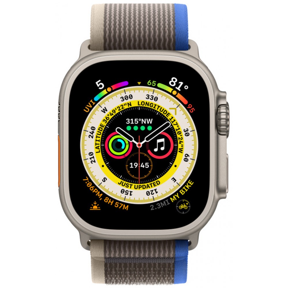 Apple Watch Ultra 49mm Titanium Case with Blue/Gray Trail Loop - M/L (MQF33/MQEJ3)