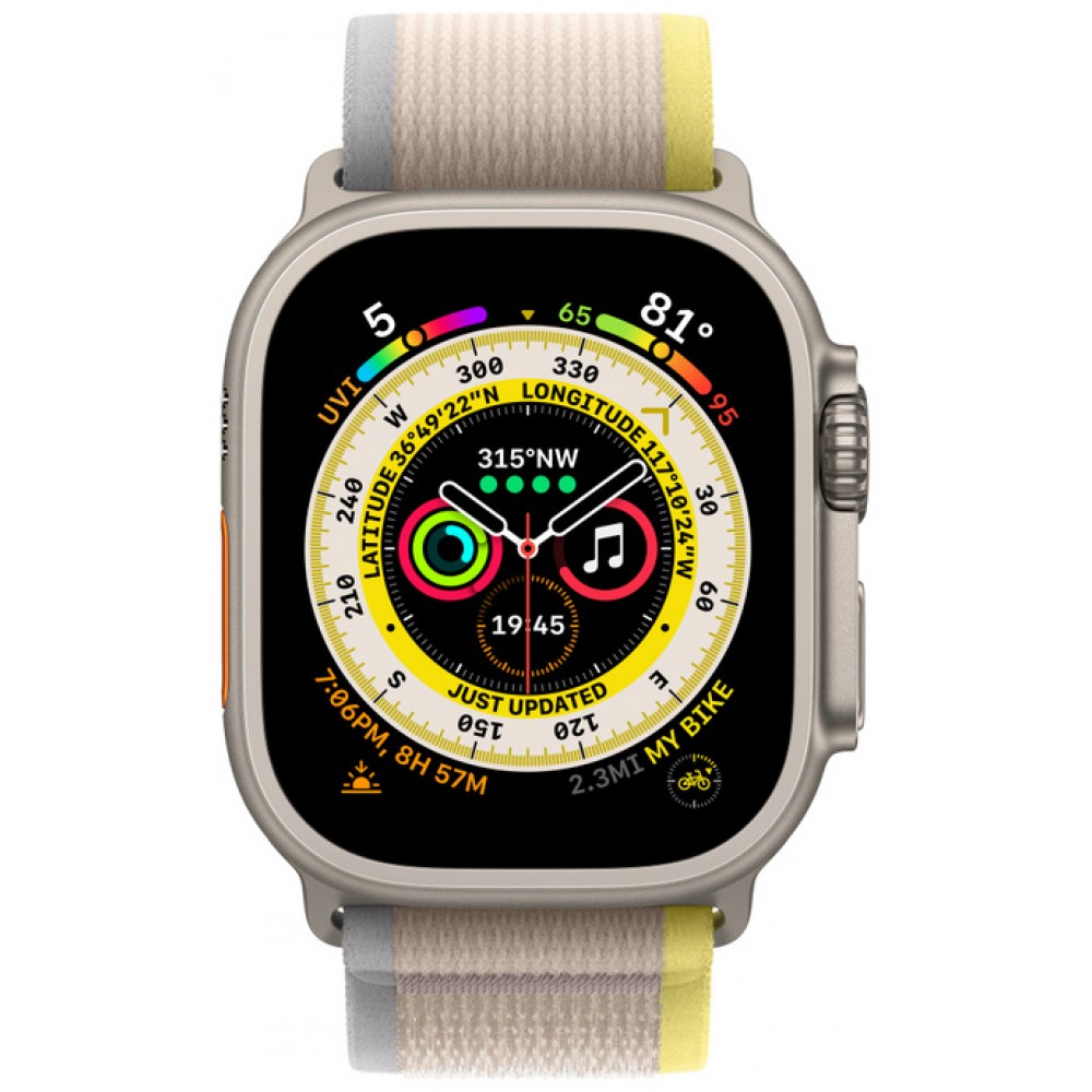 Apple Watch Ultra 49mm Titanium Case with Yellow/Beige Trail Loop - S/M (MNHD3/MNHK3)