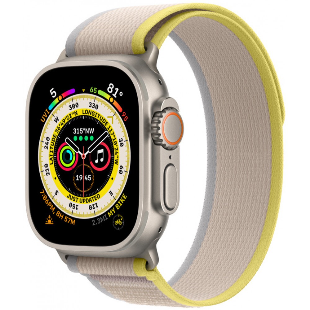 Apple Watch Ultra 49mm Titanium Case with Yellow/Beige Trail Loop - M/L (MQF23/MQFU3) UA