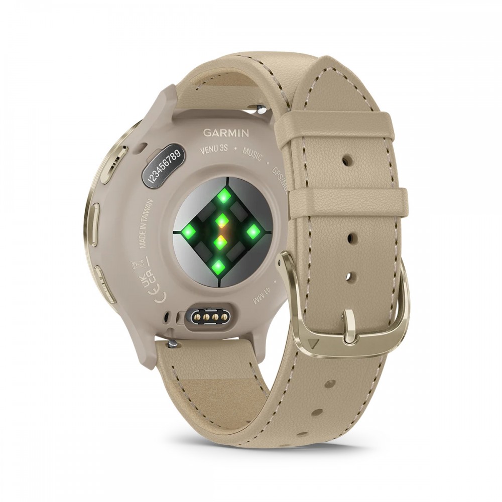 Смартгодинник Garmin Venu 3S Soft Gold Stainless Steel Bezel with French Gray Case and Leather Band (010-02785-55)
