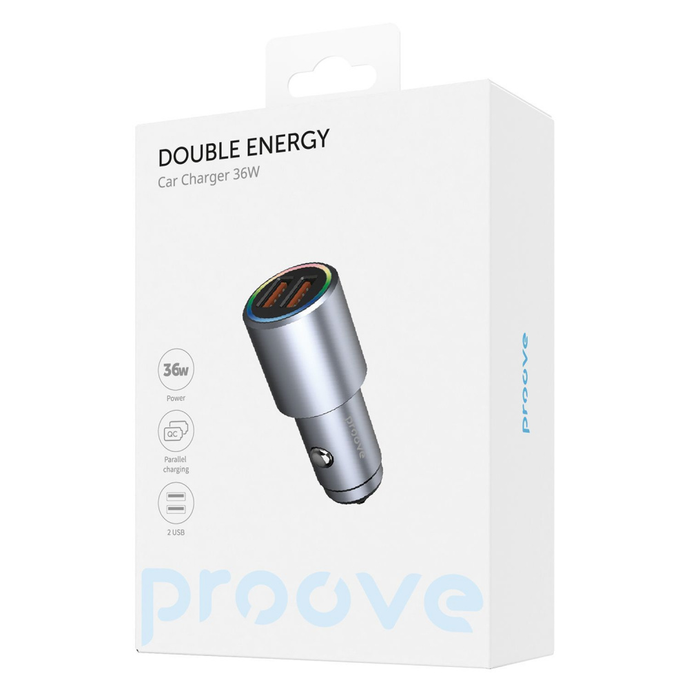Автомобільний зарядний пристрій Proove Double Energy 36W (2 USB) (Metal Gray)