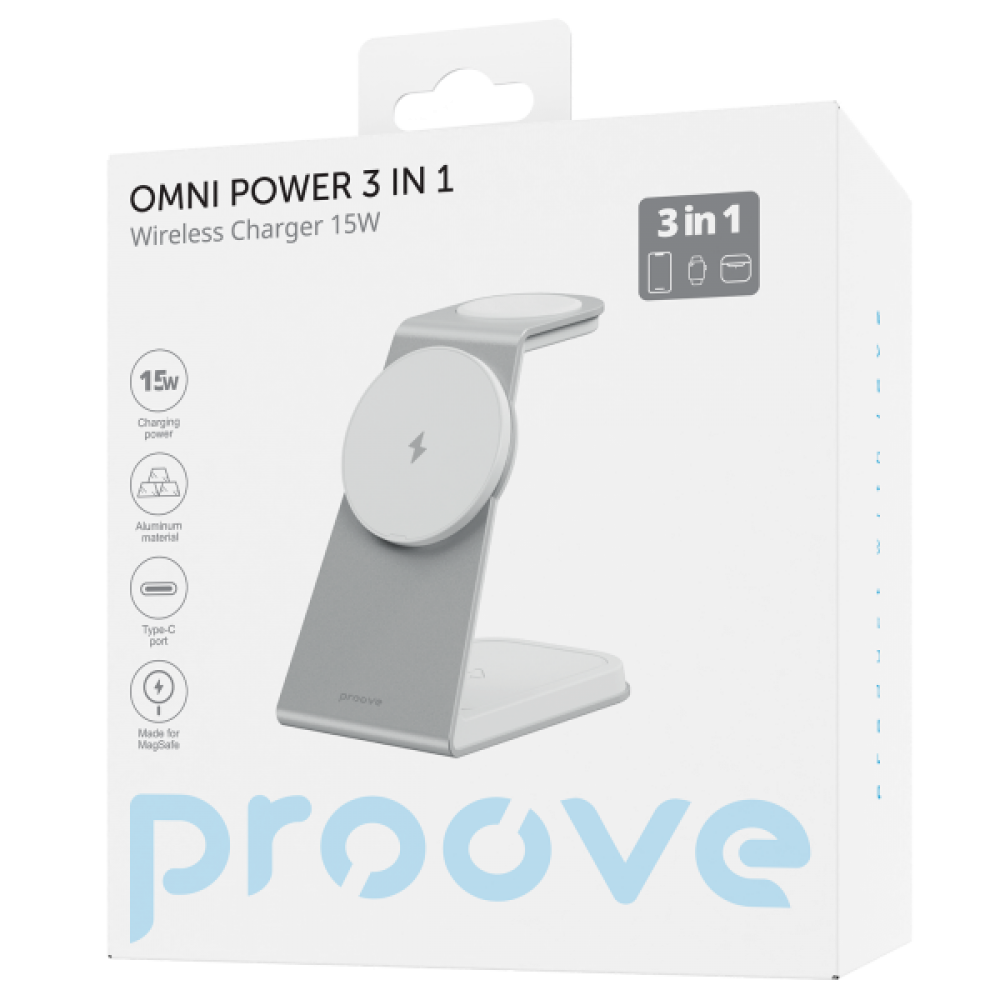 Бездротовий зарядний пристрій Proove Omni Power 3 in 1 (White)