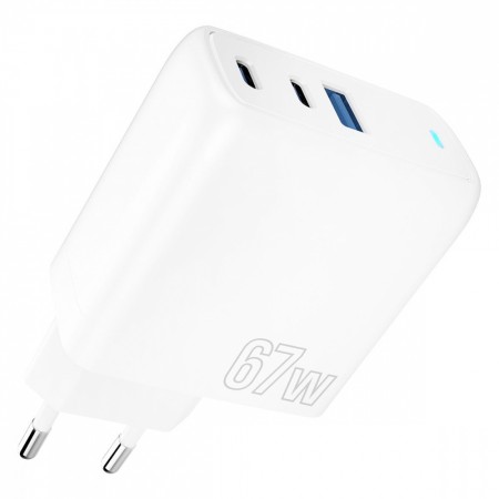 Мережевий зарядний пристрій Proove Shot GaN 67W (2Type-C + USB) (Білий)