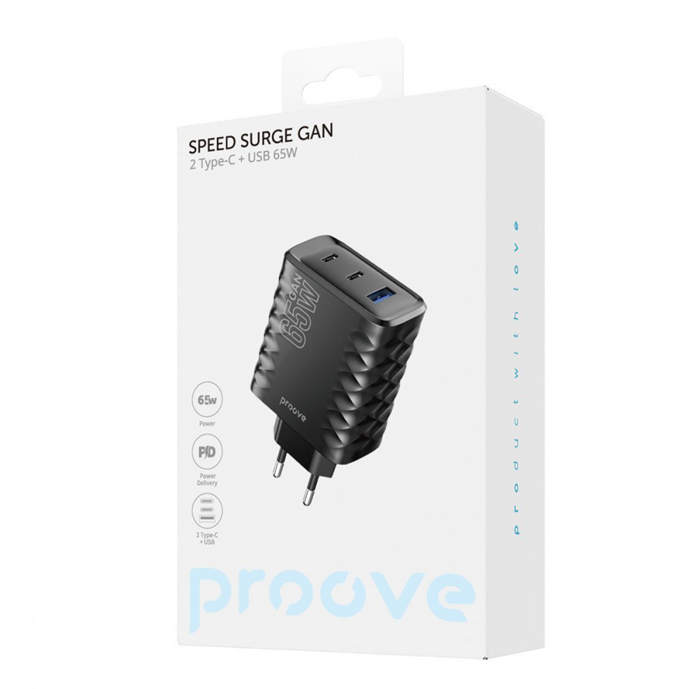 Мережевий зарядний пристрій Proove Speed Surge Gan 65W (USB + 2 Type-C) (Білий)