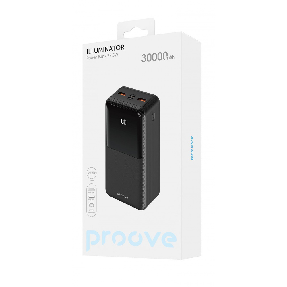 Зовнішній акумулятор Proove Illuminator 22.5W на 30000 mAh (Black)