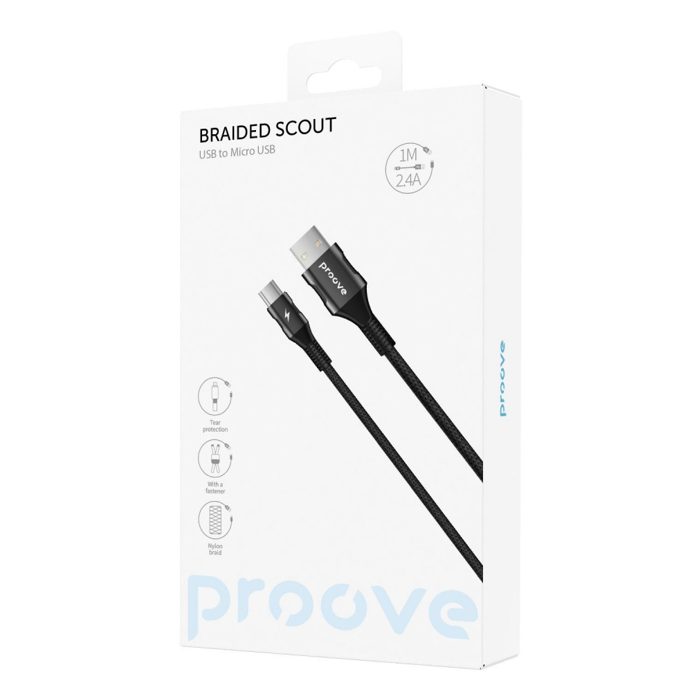 Кабель Proove Braided Scout Micro USB 2.4A (1m) (Чорний)