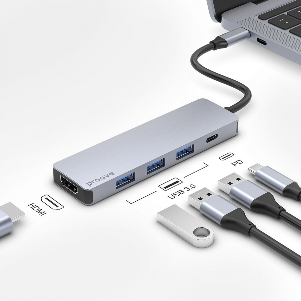 USB-Хаб Proove Iron Link 5 in 1 (3 x USB3.0 + Tyce C + HDMI) (Silver)