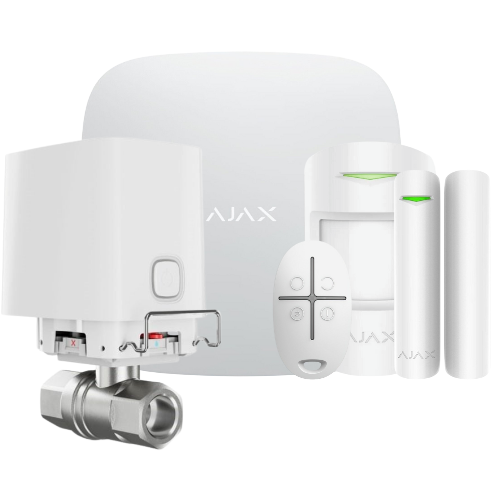 Комплект сигналізації Ajax StarterKit 2 з краном перекриття води 3/4" Ajax WaterStop (White)