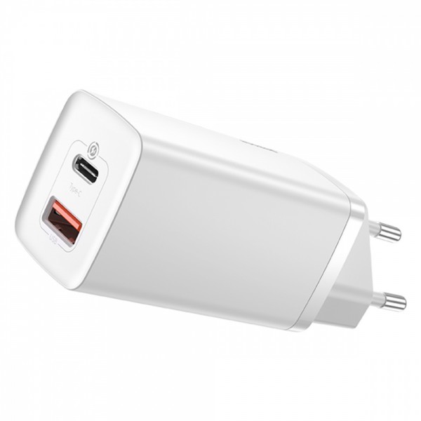Мережевий зарядний пристрій Baseus GaN2 Lite Quick Charger 65W (1 Type-C + 1 USB) (Білий)