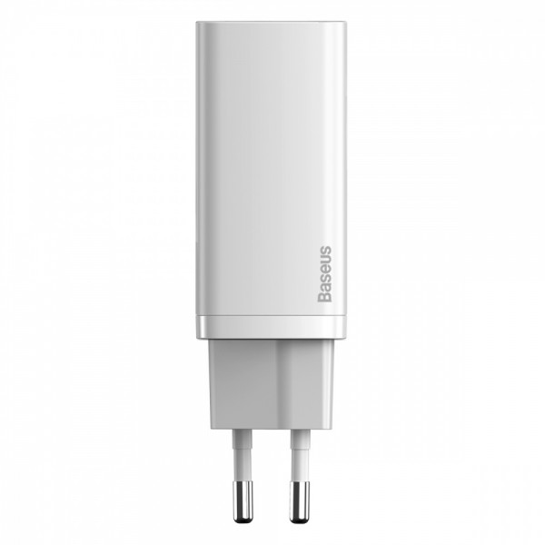 Мережевий зарядний пристрій Baseus GaN2 Lite Quick Charger 65W (1 Type-C + 1 USB) (Білий)