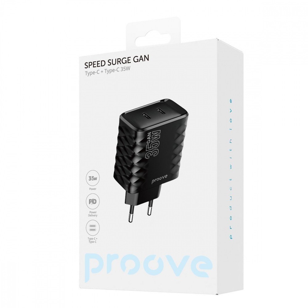 Мережевий зарядний пристрій Proove Speed Surge Gan 35W (Type-C + Type-C) (Black)