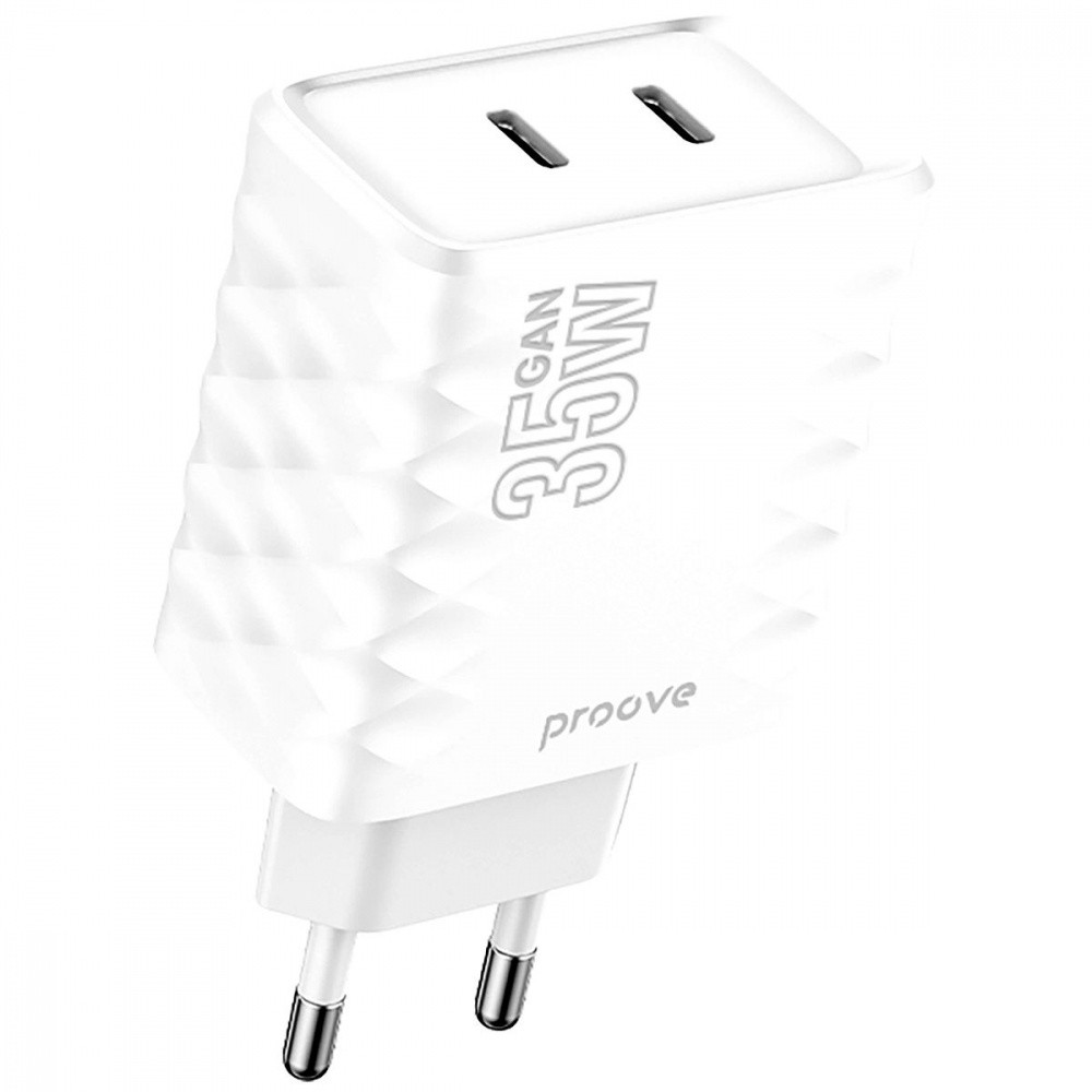 Мережевий зарядний пристрій Proove Speed Surge Gan 35W (Type-C + Type-C) (White)
