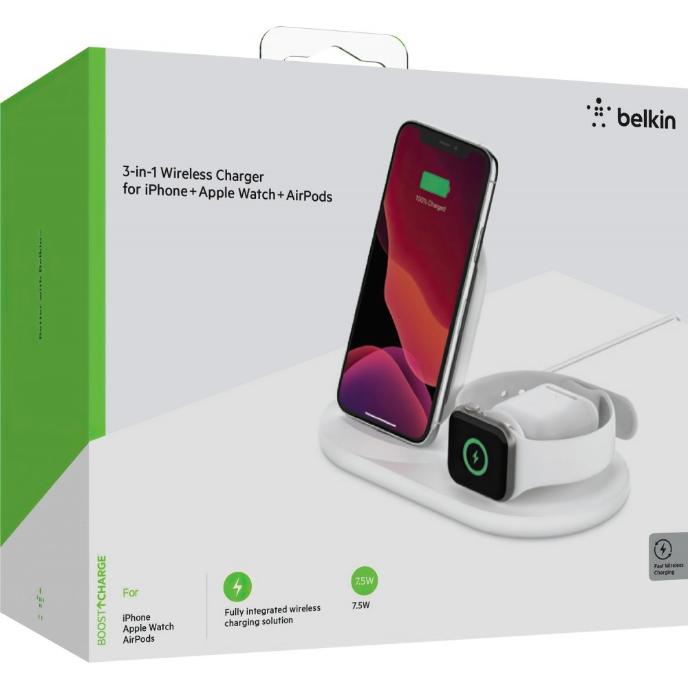 Бездротовий зарядний пристрій Belkin 3in1 Wireless Pad/Stand/Apple Watch White (WIZ001VFWH)