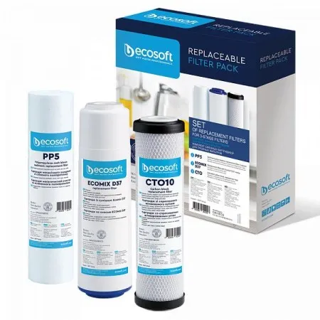 Комплект картриджів Ecosoft 1-2-3 для тристадійних фільтрів (поліпропілен+ecomixD37+карбон блок)  у Херсоні
