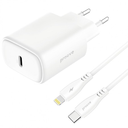 Мережевий зарядний пристрій Proove Silicone Power 2 20W (Type-C) + Cable Type-C to Lightning (1m) (White)  у Чернівцях