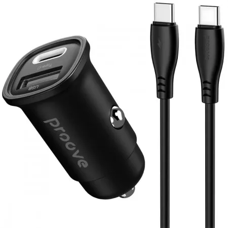 Автомобільний зарядний пристрій Proove Flash 30W (Type-C + USB) + Cable Type-C to Type-C Black