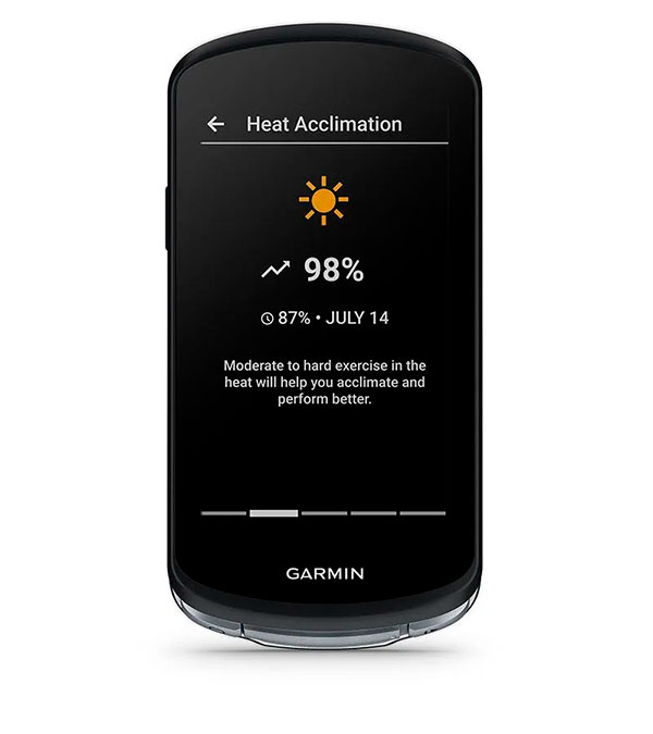 Garmin Edge 1040 - Акліматизація до спеки та висоти Акліматизація до спеки та висоти