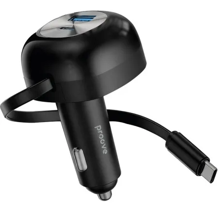 Автомобільний зарядний пристрій Proove Pulsar 65W (Type-C + USB) + Retractable Type-C Cable Black