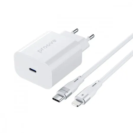 Мережевий зарядний пристрій Proove Rapid 20W (Type-C) + Кабель Type-C to Lightning (White)  у Києві