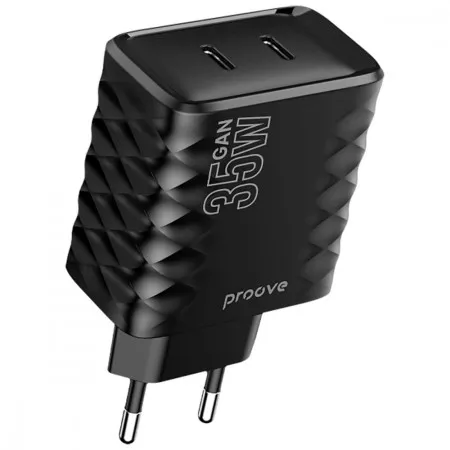 Мережевий зарядний пристрій Proove Speed Surge Gan 35W (Type-C + Type-C) (Black)  в Івано-Франківську