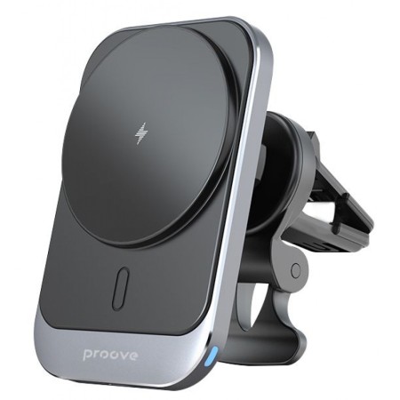 Автомобільний тримач із бездротовою зарядкою Proove Square Magnetic PRO 15W (Metal Gray)