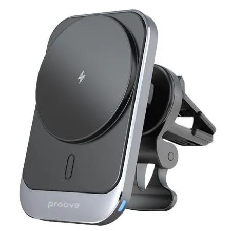 Автомобільний тримач із бездротовою зарядкою Proove Square Magnetic PRO 15W (Metal Gray)