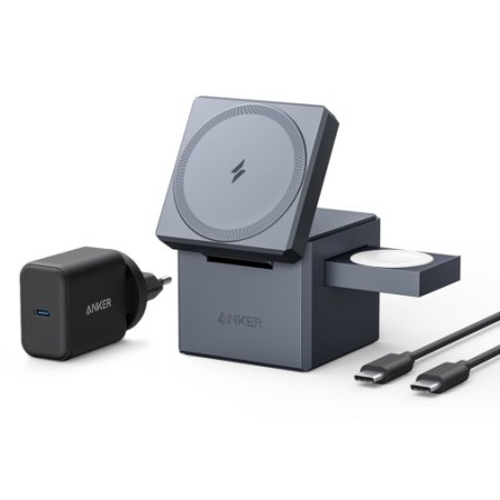 Бездротова зарядна станція Anker MagGo Wireless Charging Station Cube 3in1 15W (Black) (Y1811G11)