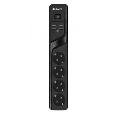 Мережевий фільтр Proove Power Strip P-04 (4 розетки + 4 USB + 2 Type-C) 2М (Black)  у Луцьку