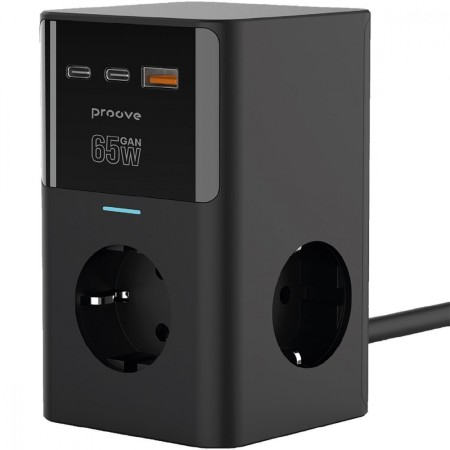 Мережевий фільтр Proove Power Cube 65W (3xAC + 2xType-C + 1xUSB) 1.5m (Black)