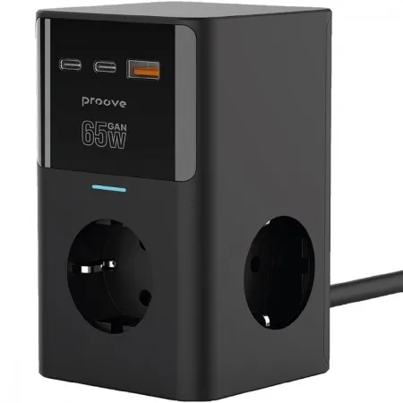 Мережевий фільтр Proove Power Cube 65W (3xAC + 2xType-C + 1xUSB) 1.5m (Black)  у Сумах