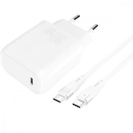 Мережевий зарядний пристрій Proove Silicone Power 30W (Type-C) + Кабель Type-C to Type-C (White)  у Тернополі