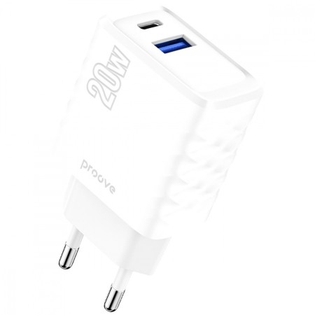 Мережевий зарядний пристрій Proove Speed Surge 20W (USB + Type-C) (White)  у Миколаєві
