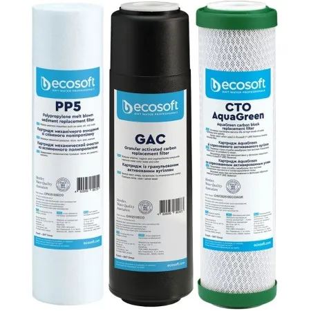 Комплект картриджів Ecosoft 1-2-3 для осмосу Absolute (поліпропілен+GAC+AquaGreen)  у Херсоні
