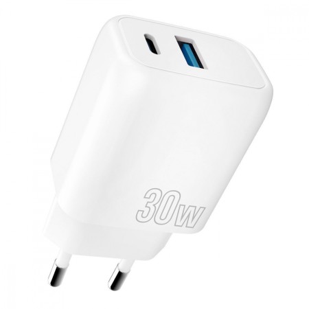 Мережевий зарядний пристрій Proove Silicone Power Plus 30W (Type-C + USB) (White)  у Миколаєві