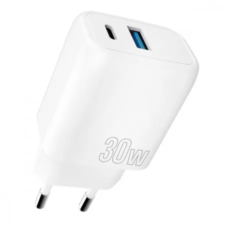 Мережевий зарядний пристрій Proove Silicone Power Plus 30W (Type-C + USB) (White)