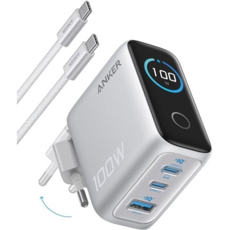 Зарядний пристрій Anker GaN Charger 100W GaN 100W with Type-C/Type-C (Silver) (B121BG41)
