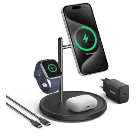 Бездротова зарядна станція Anker MagGo 3-in-1 Wireless Charging Station 15W (Black) (B25M3311)