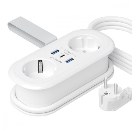 Мережевий фільтр Proove Supercoil 20W (2xAC + Type-C + 2xSB) 1.5m (White)