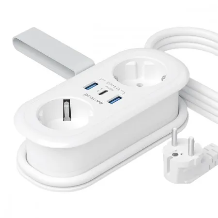 Мережевий фільтр Proove Supercoil 20W (2xAC + Type-C + 2xSB) 1.5m (White)  у Сумах
