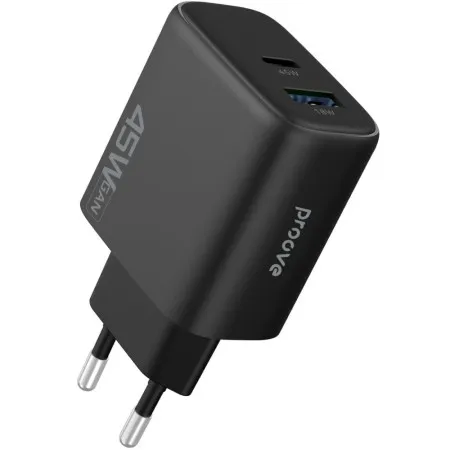 Мережевий зарядний пристрій Proove Silicone Power 2 45W (Type-C+USB) black